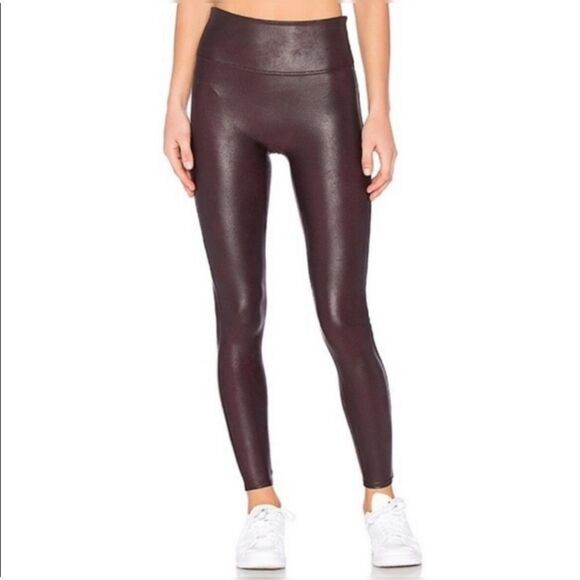 Spanx Faux Leather Textured Control Burgundy Leggings Color Wine Size Small - Picture 2 of 11